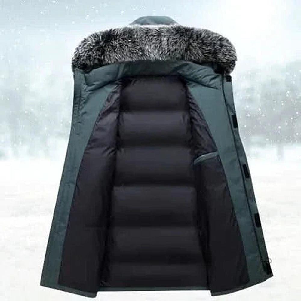 Men's Long Hooded Winter Coat with Water-Repellent Outer