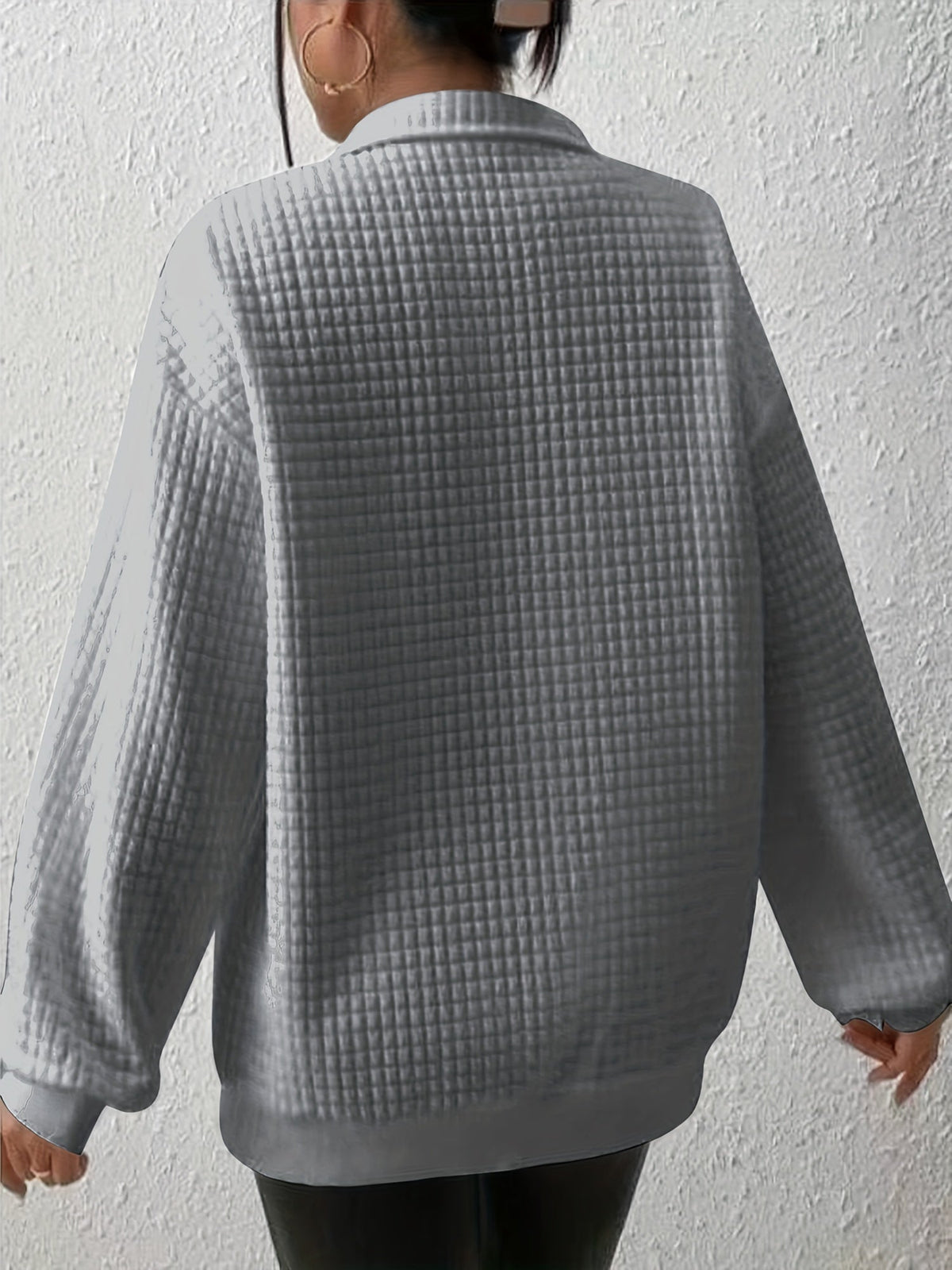 Women's Stand-Neck Textured Knit Sweater with Half Zip