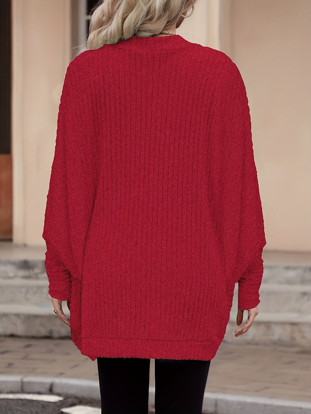 Women's Ribbed Draped Cardigan with Open Front