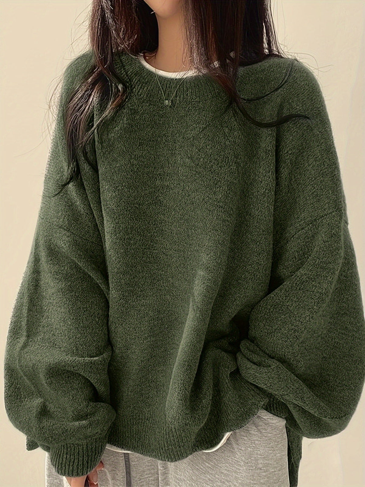 Women's Thick Knit Round Neck Drop-Shoulder Sweater