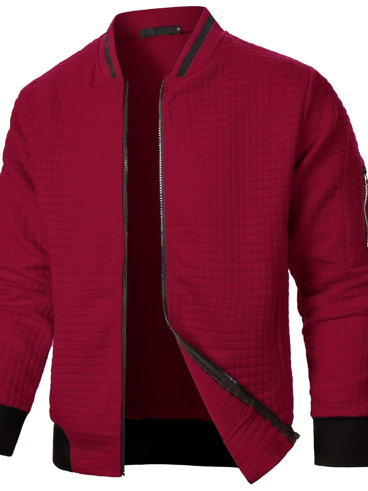 Men's Textured Stand Collar Zip Bomber Coat