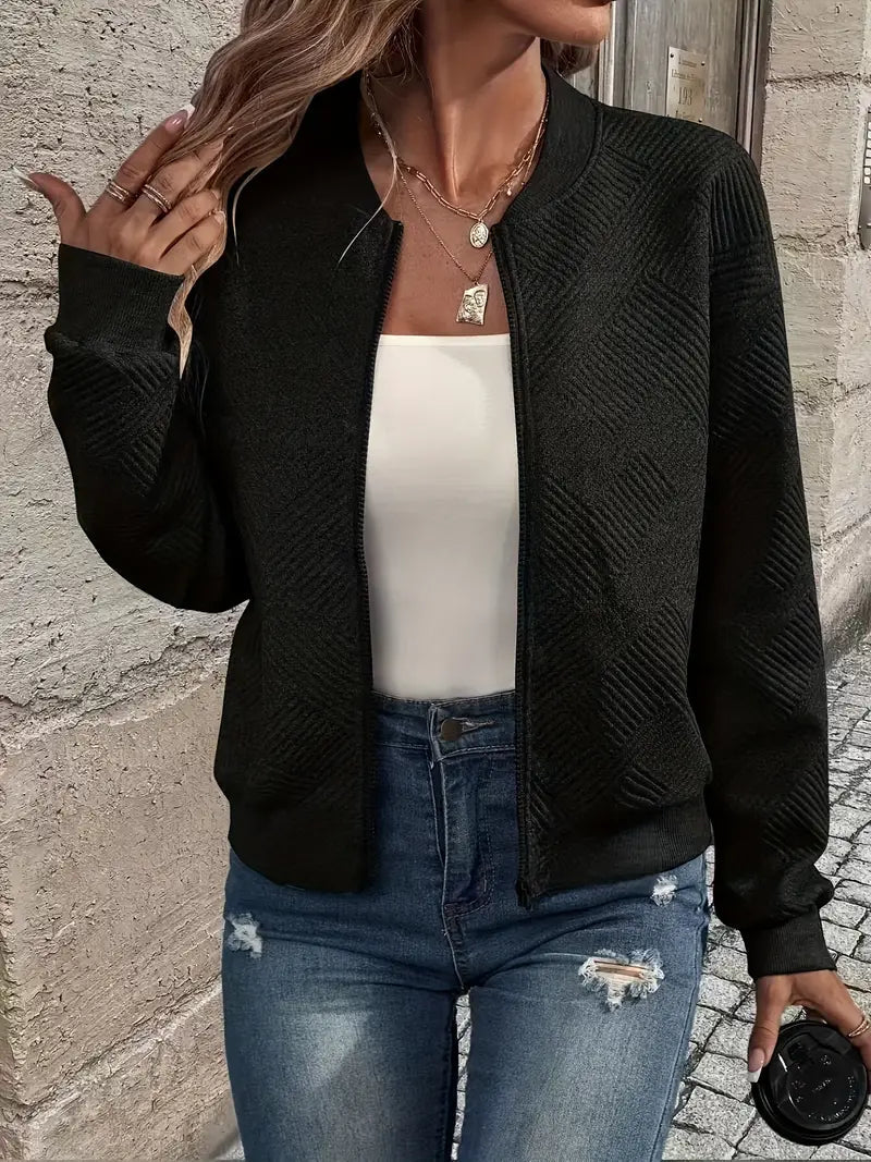 Women's Zip-Front Textured Knit Cardigan with Relaxed Fit