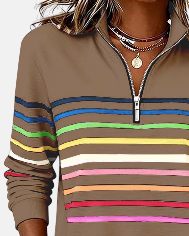 Women's Half-Zip Striped Pullover Sweatshirt