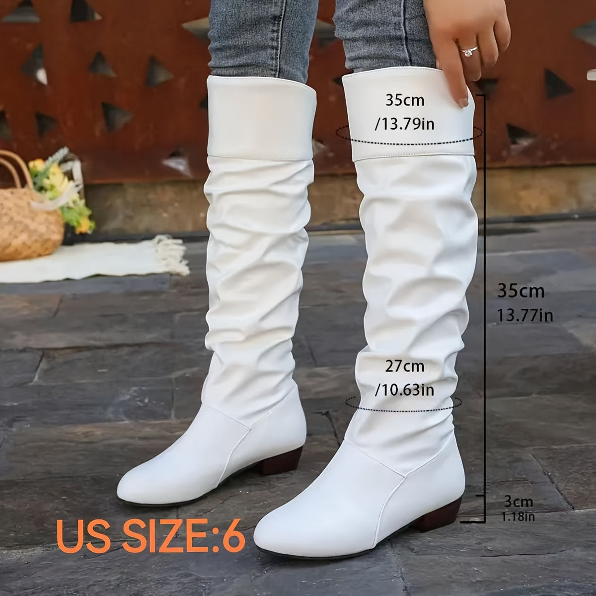 Women's Round Toe Low Heel Slouchy Tall Boots