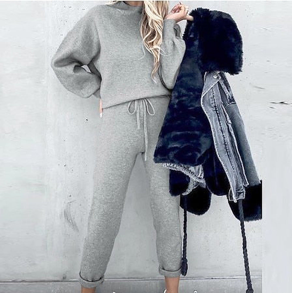 Women's Warm Winter Knit Pullover and Pants Set