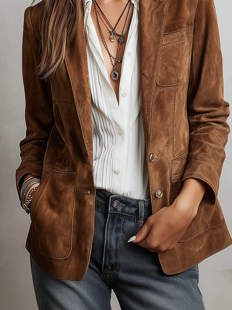 Women's Suede Button-Front Tailored Jacket