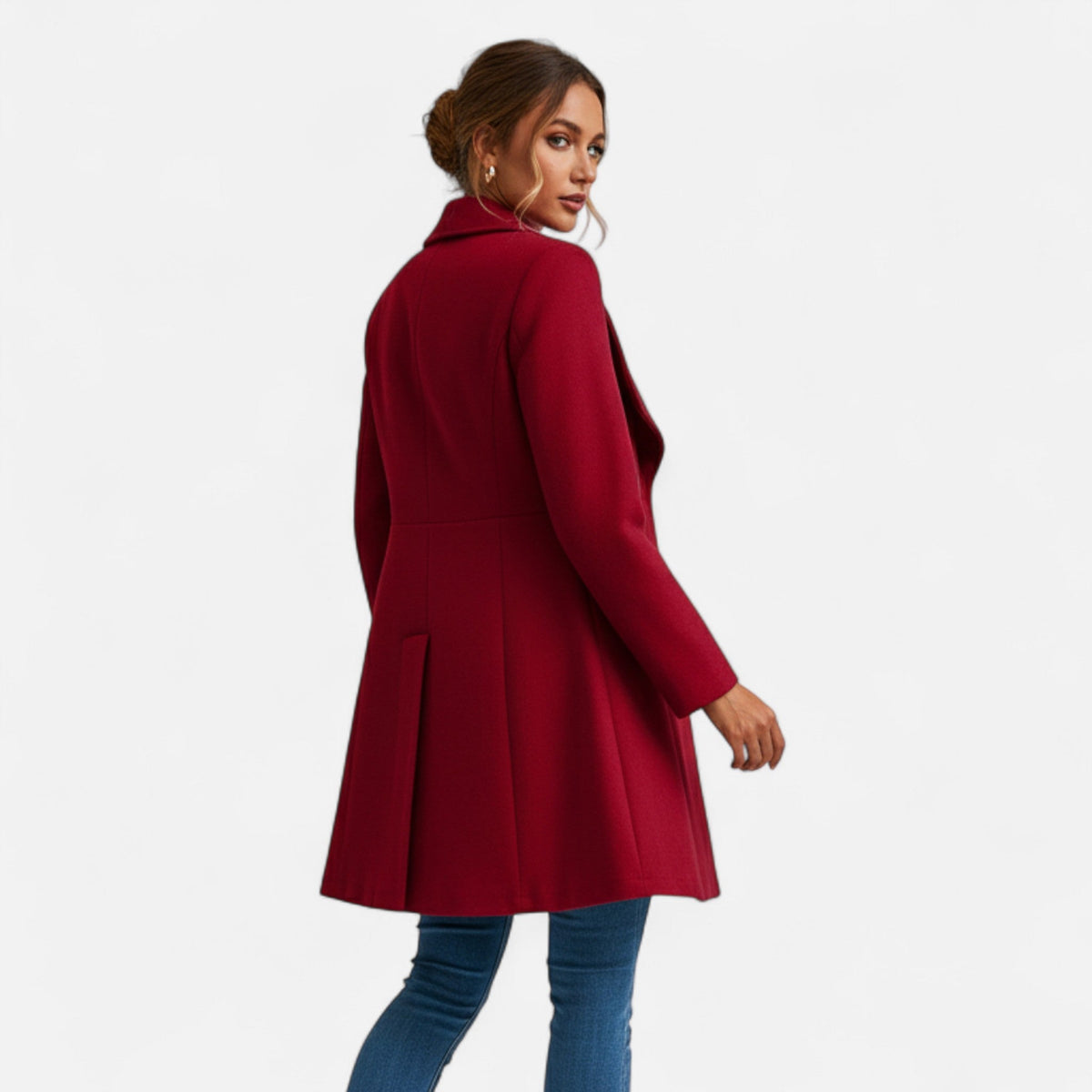 Women's Button-Front Wool Blend Lapel Winter Overcoat