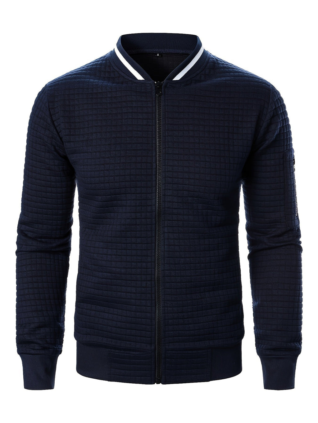 Men's Textured Stand Collar Zip Bomber Coat