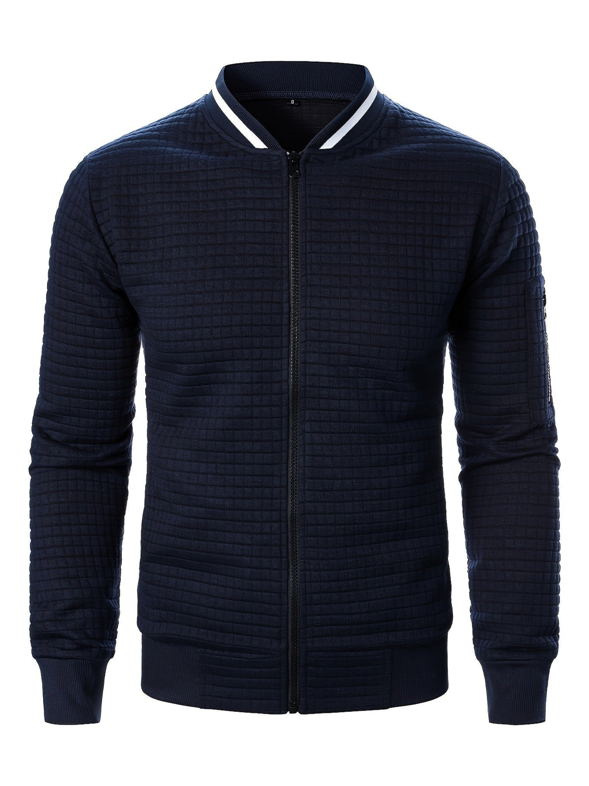 Men's Textured Stand Collar Zip Bomber Coat