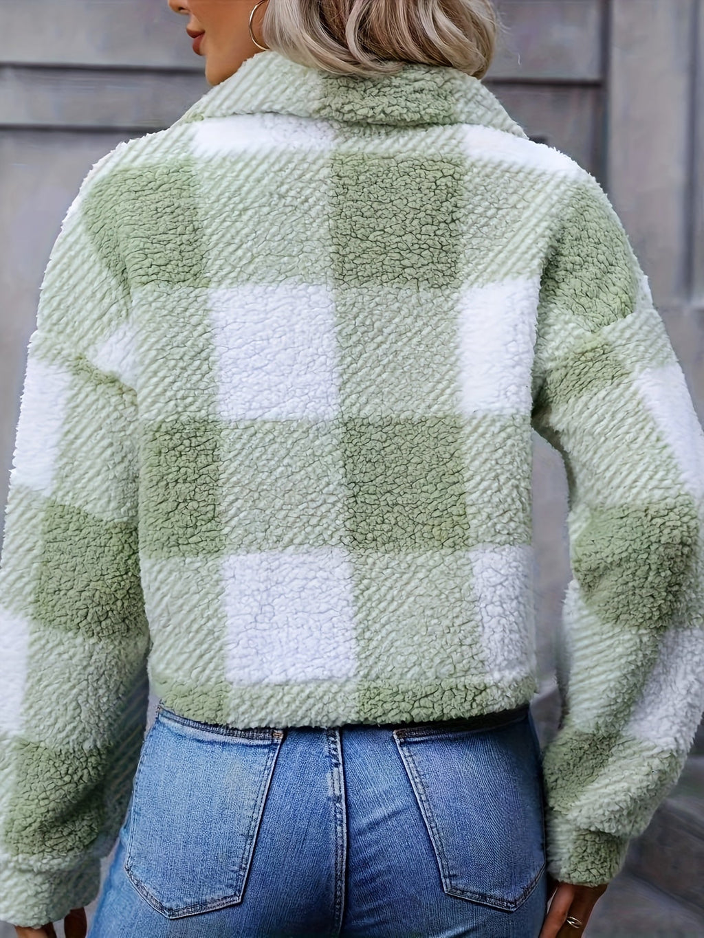 Women's Short Plaid Button-Up Coat