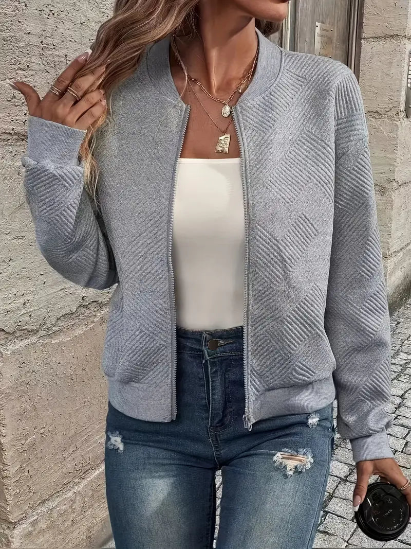 Women's Zip-Front Textured Knit Cardigan with Relaxed Fit