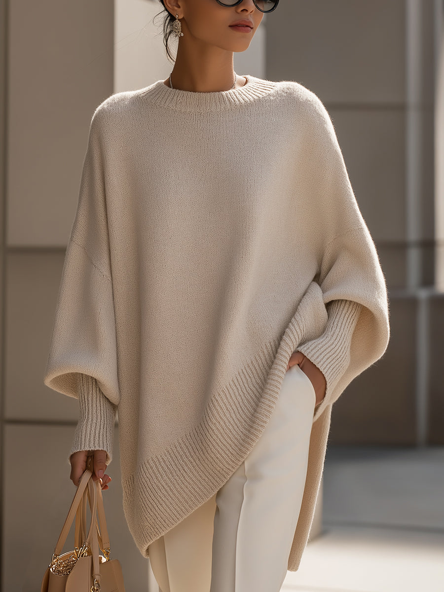 Women's Wide Cut Ribbed Cuff Oversized Knit Pullover