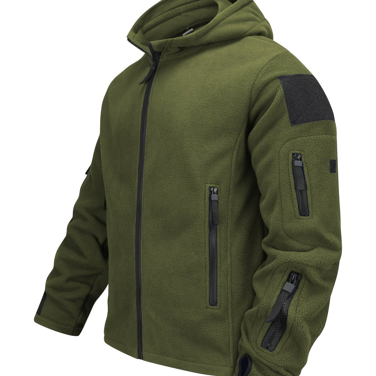 Men's Zip-Front Hooded Work Coat with Zippered Pockets
