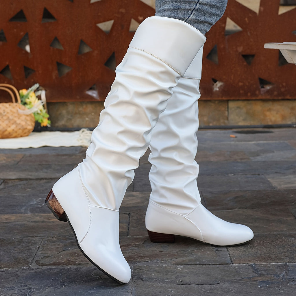 Women's Round Toe Low Heel Slouchy Tall Boots