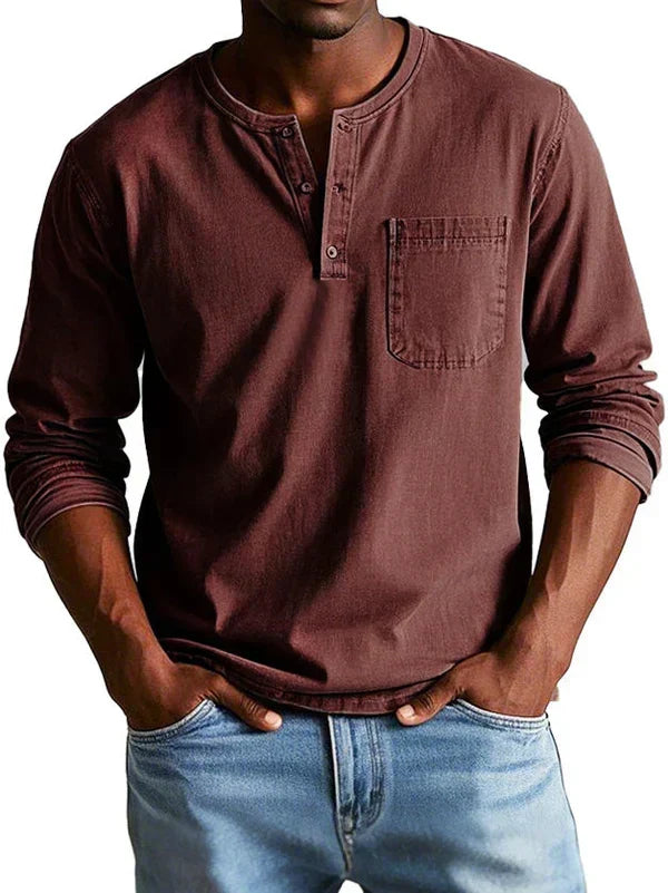 Men's Long Sleeve Casual Henley Layering Shirt
