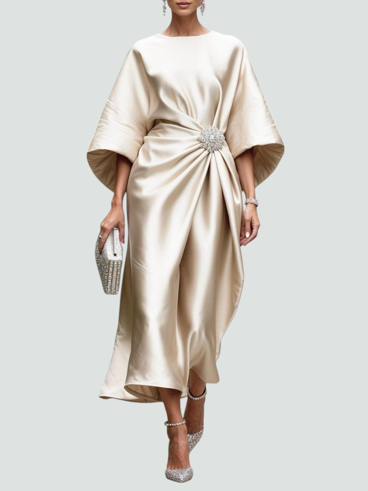 Women's Draped Cape Sleeve Formal Maxi Gown