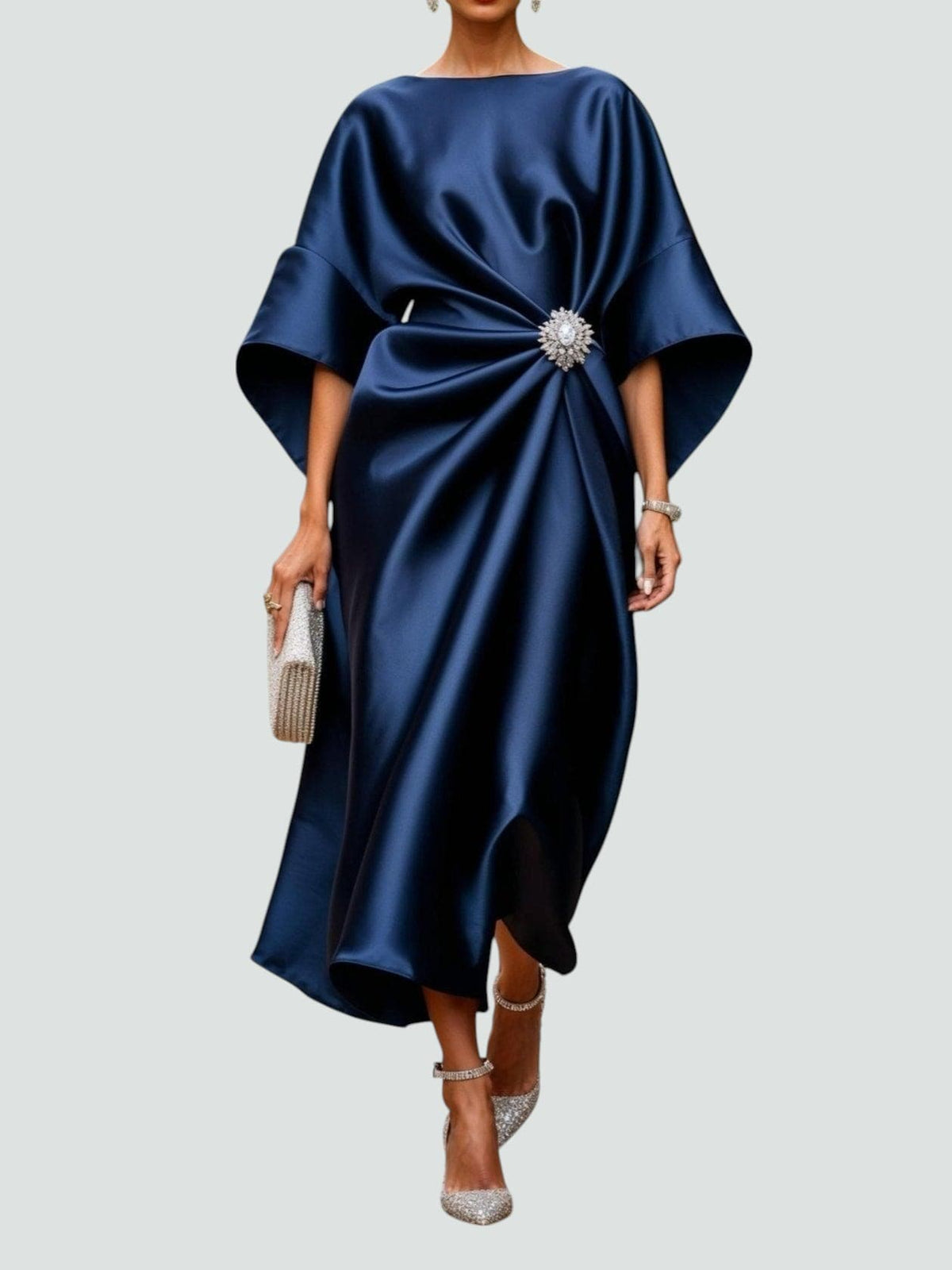 Women's Draped Cape Sleeve Formal Maxi Gown