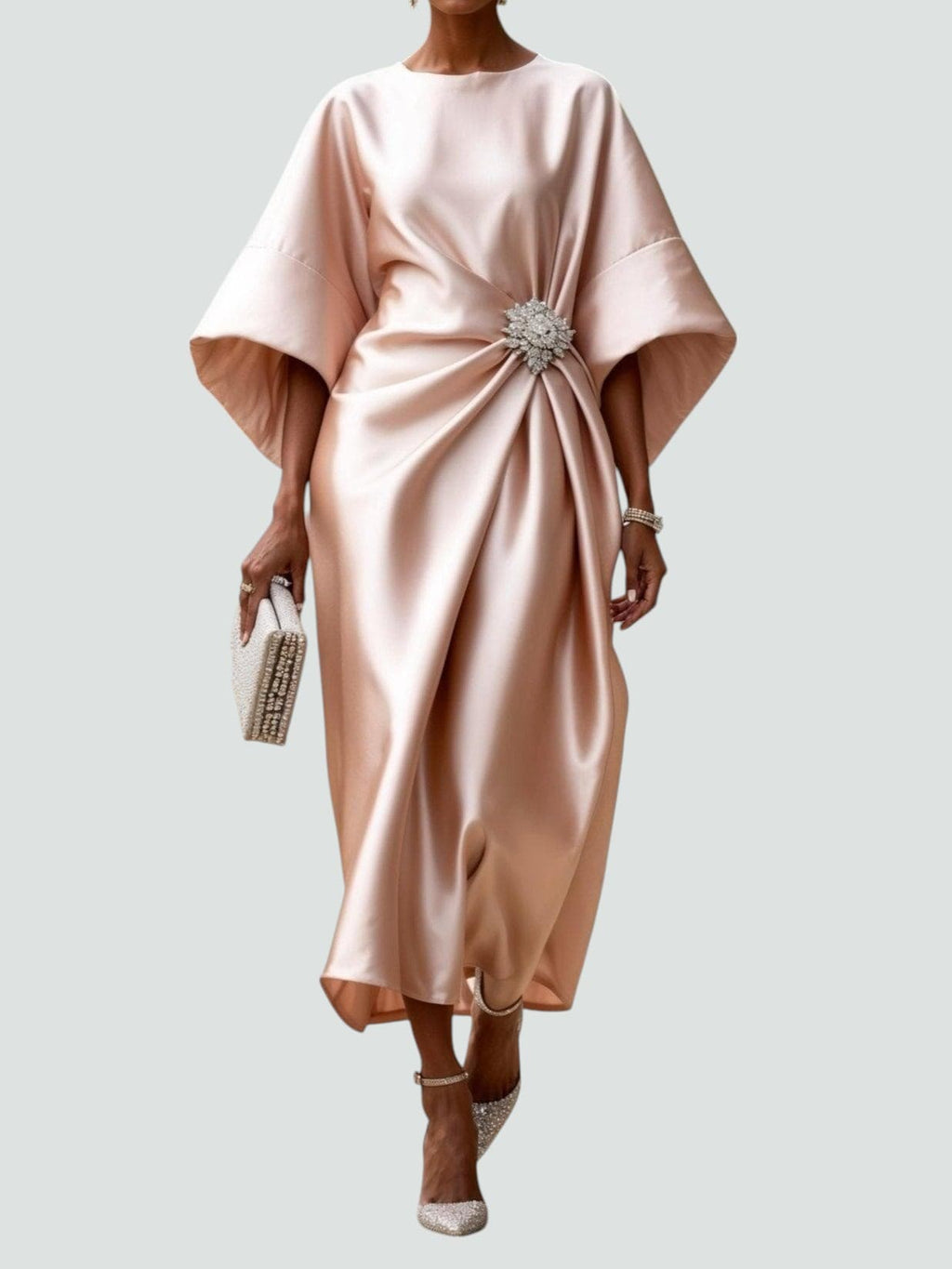 Women's Draped Cape Sleeve Formal Maxi Gown