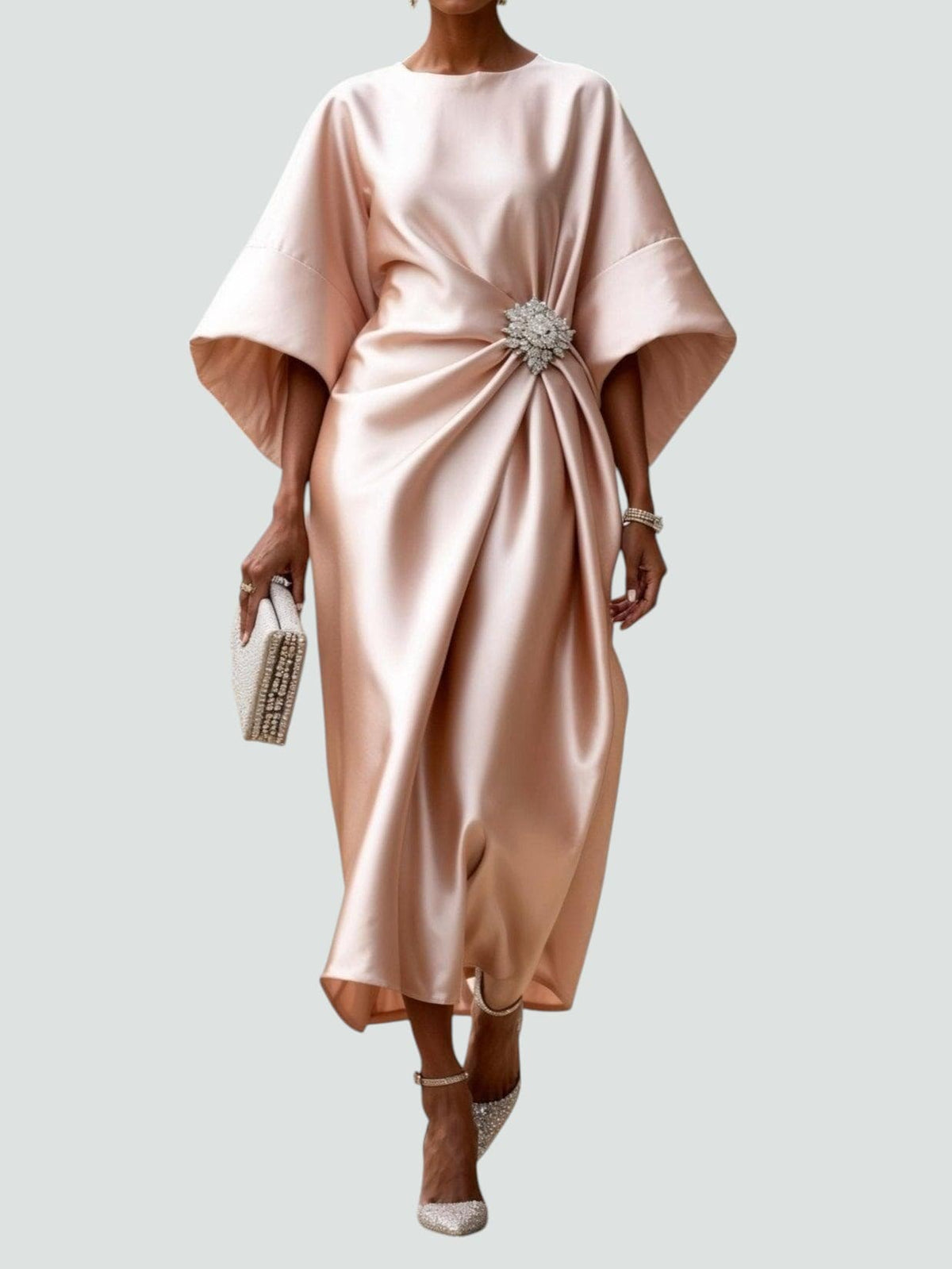 Women's Draped Cape Sleeve Formal Maxi Gown