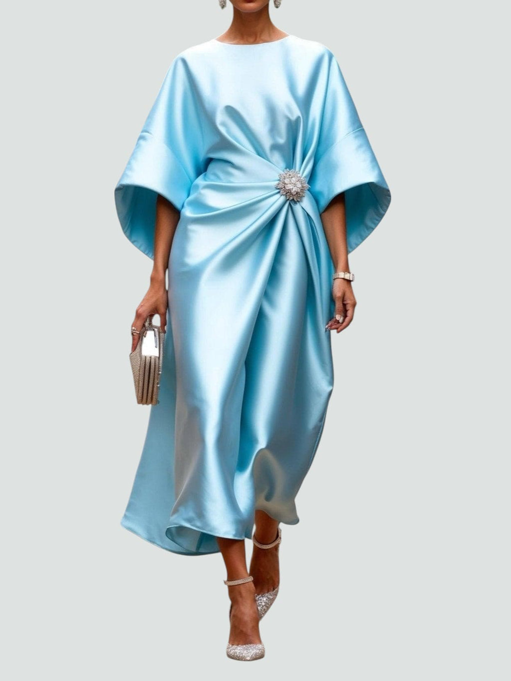 Women's Draped Cape Sleeve Formal Maxi Gown