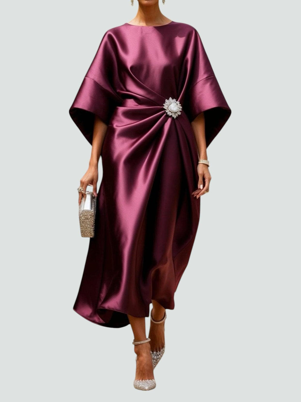 Women's Draped Cape Sleeve Formal Maxi Gown