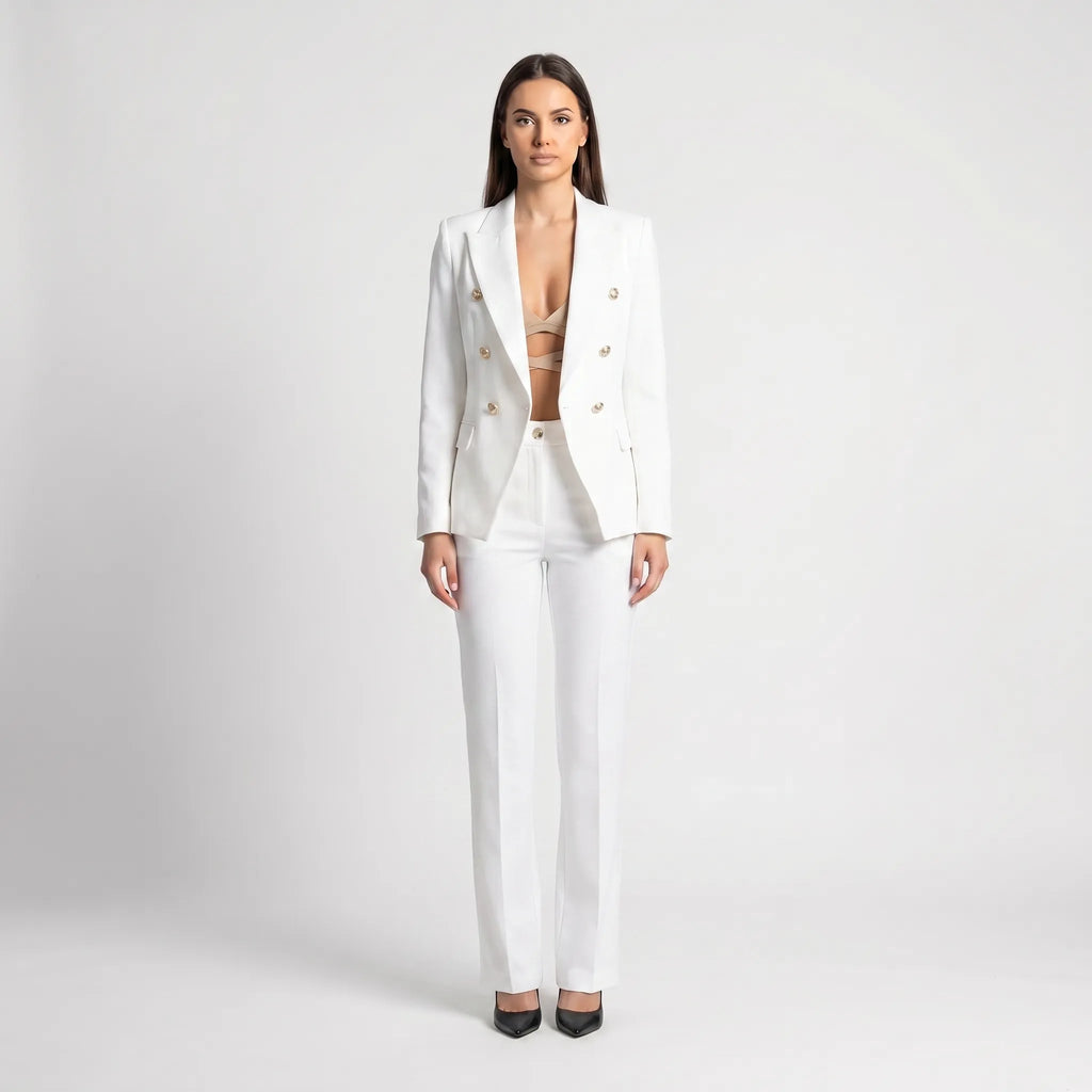 Women's Double Breasted Blazer Tailored Pants Suit Set
