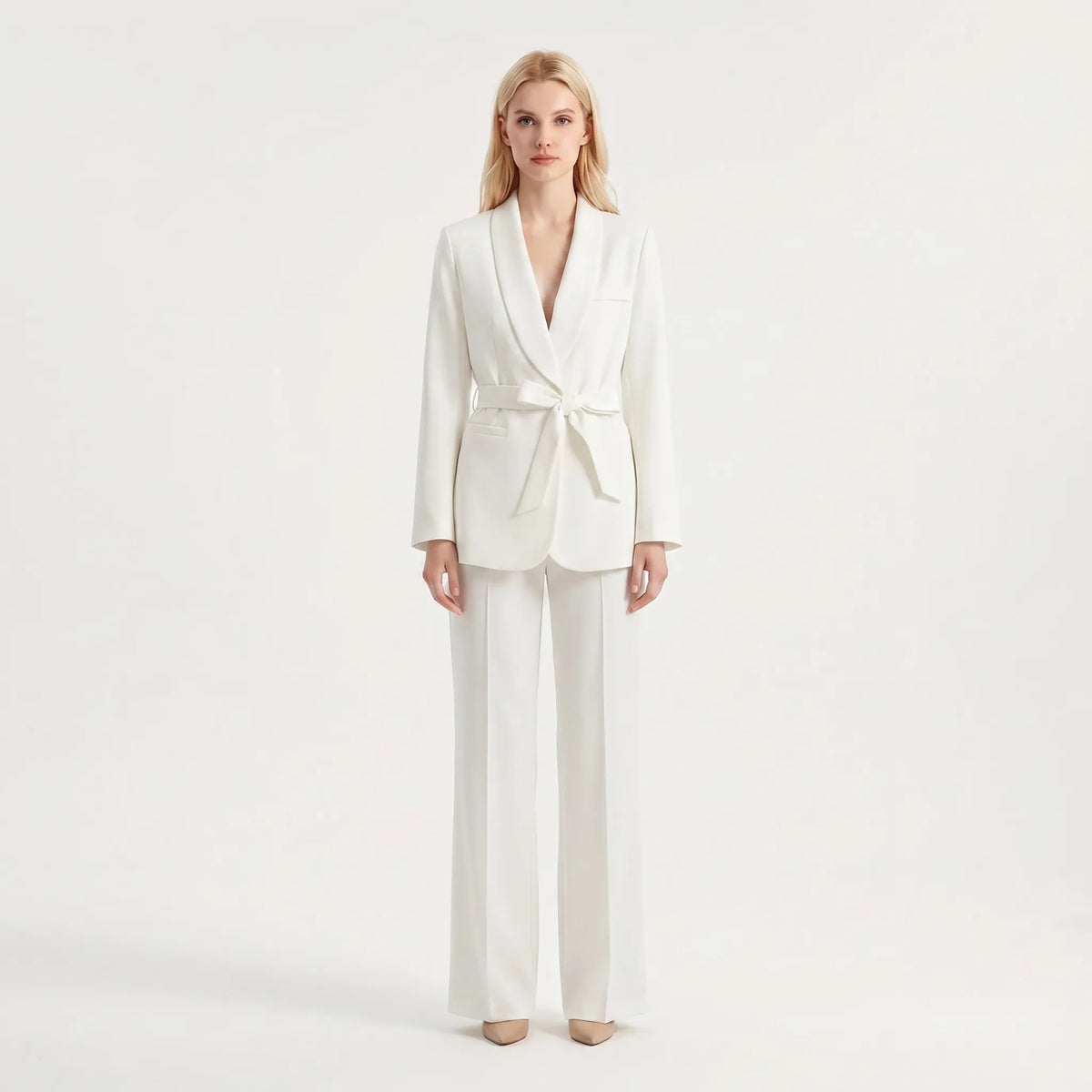 Women's Shawl Lapel Belted Blazer Wide Leg Pantsuit