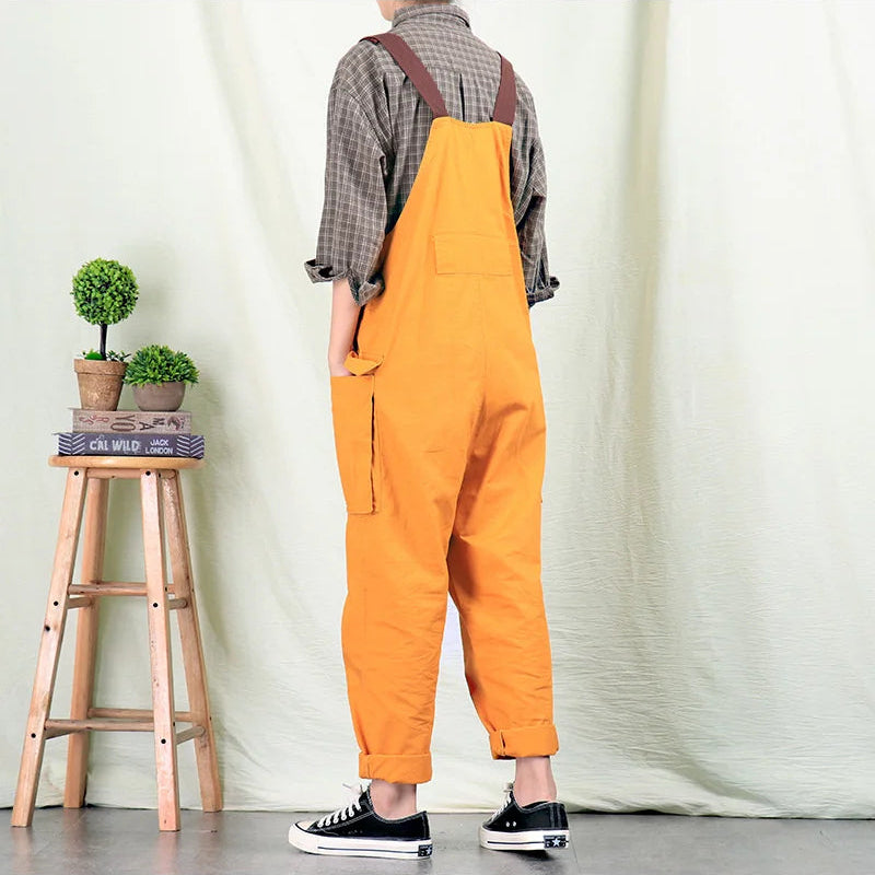 Men's Streetwear Bib-Front Cargo Utility Overalls