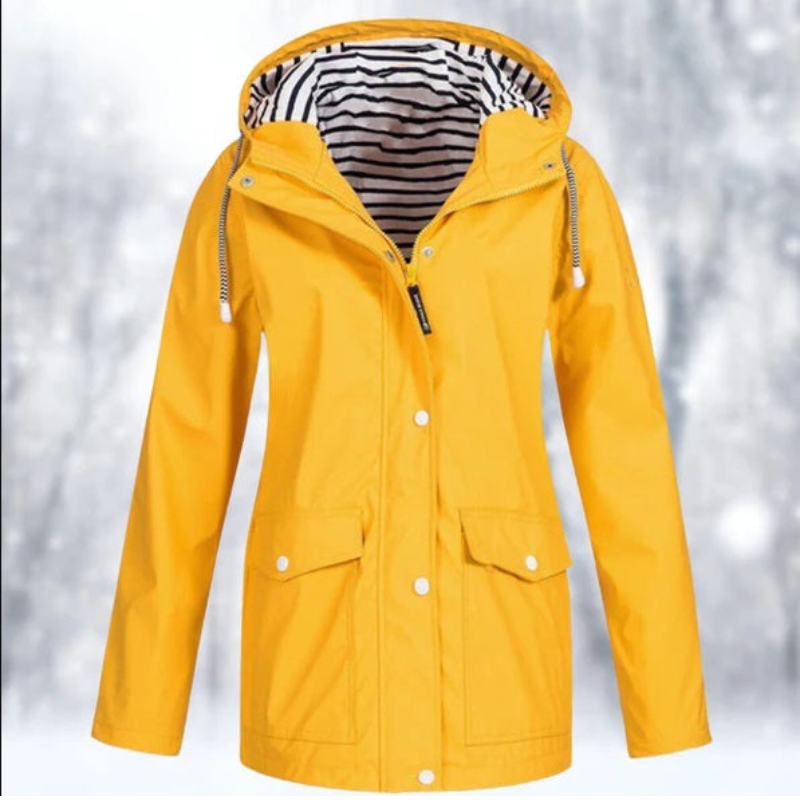 Women's Hooded Lightweight Rain Coat with Front Pockets