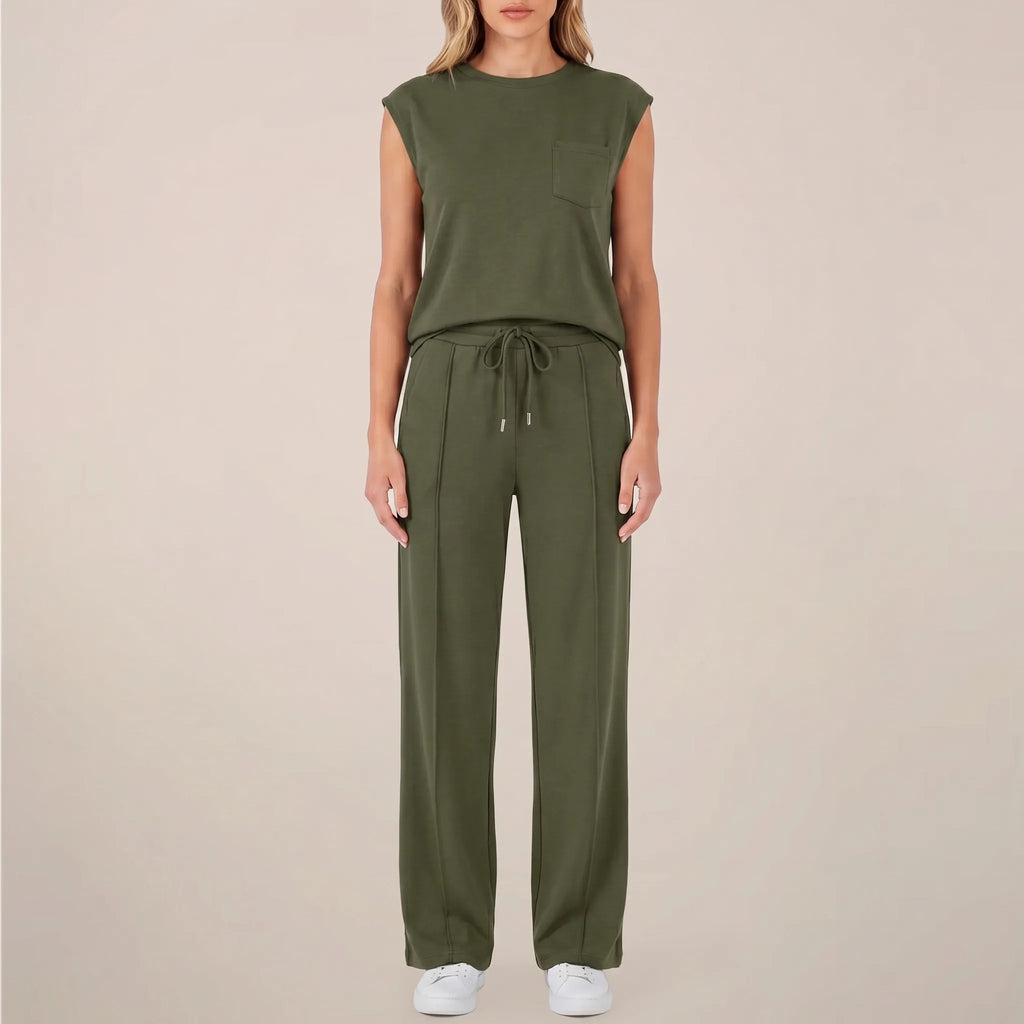 Women's Cap Sleeve Crew Neck Drawstring Pants Set