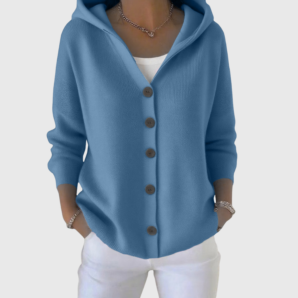 Women's Buttoned Cardigan with Drawstring Hood