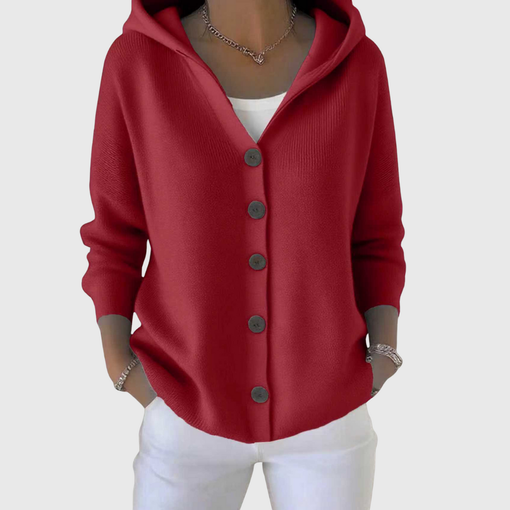 Women's Buttoned Cardigan with Drawstring Hood