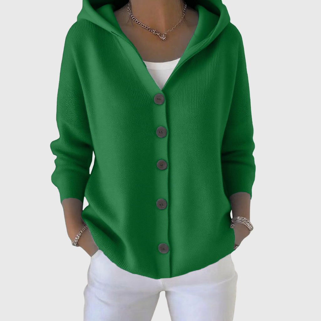 Women's Buttoned Cardigan with Drawstring Hood