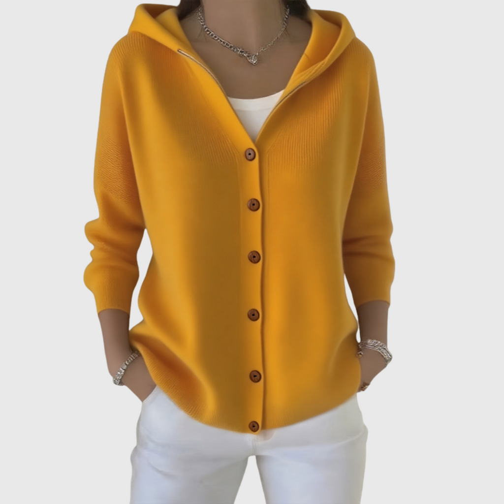 Women's Buttoned Cardigan with Drawstring Hood