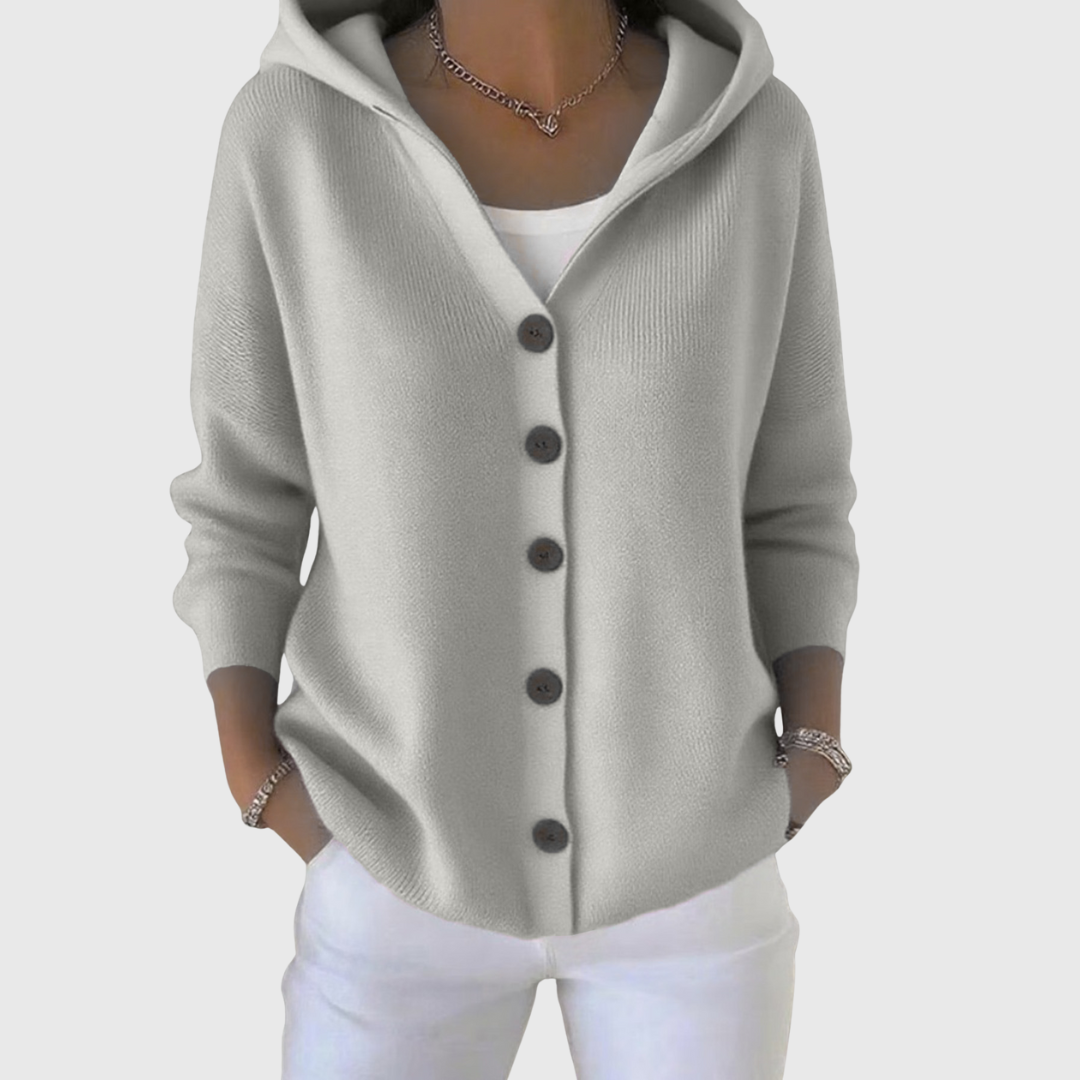 Women's Buttoned Cardigan with Drawstring Hood