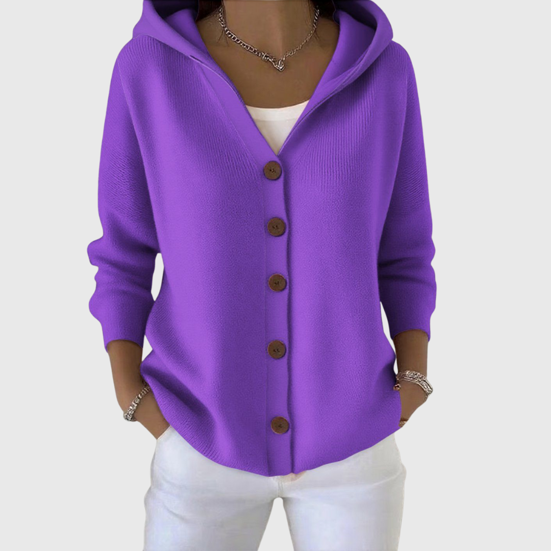 Women's Buttoned Cardigan with Drawstring Hood
