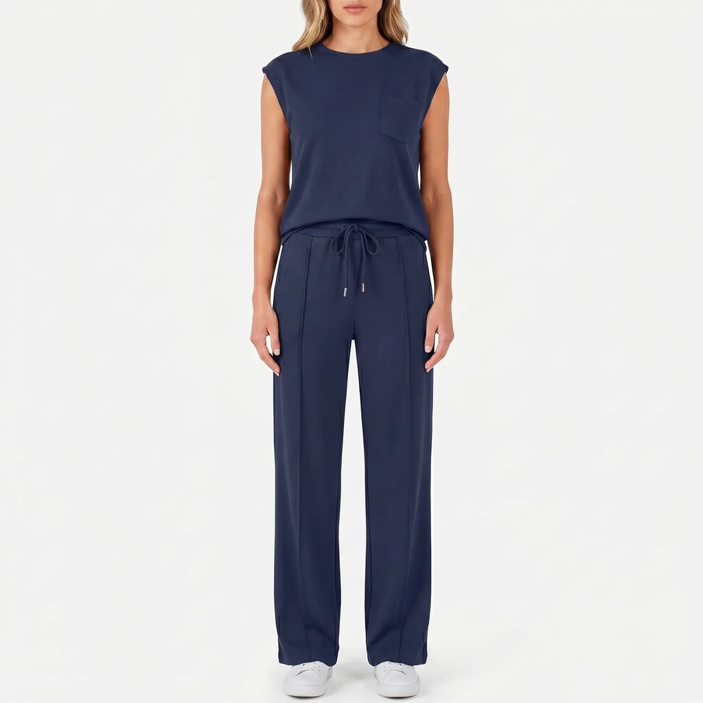 Women's Cap Sleeve Crew Neck Drawstring Pants Set