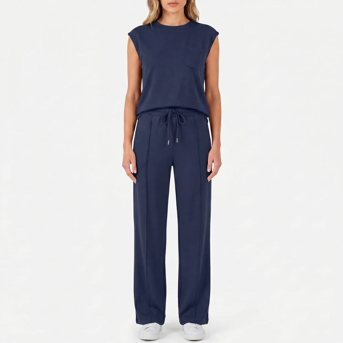 Women's Cap Sleeve Crew Neck Drawstring Pants Set