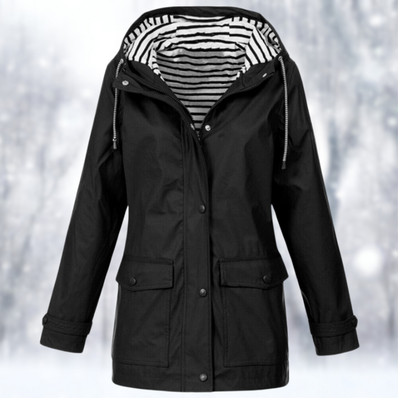 Women's Hooded Lightweight Rain Coat with Front Pockets