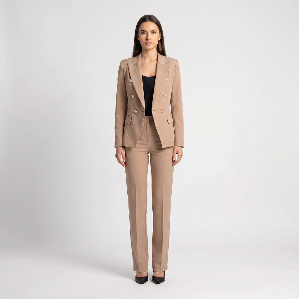 Women's Double Breasted Blazer Tailored Pants Suit Set