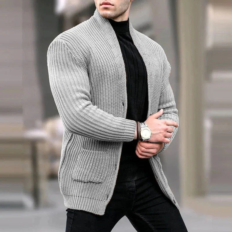 Men's Open Neck Lightweight Knit Cardigan with Roomy Pockets