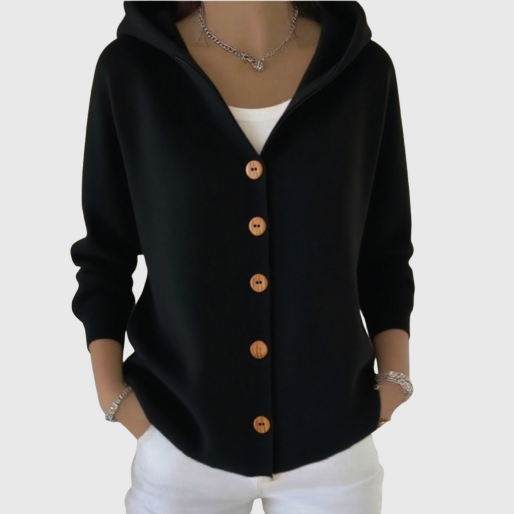 Women's Buttoned Cardigan with Drawstring Hood