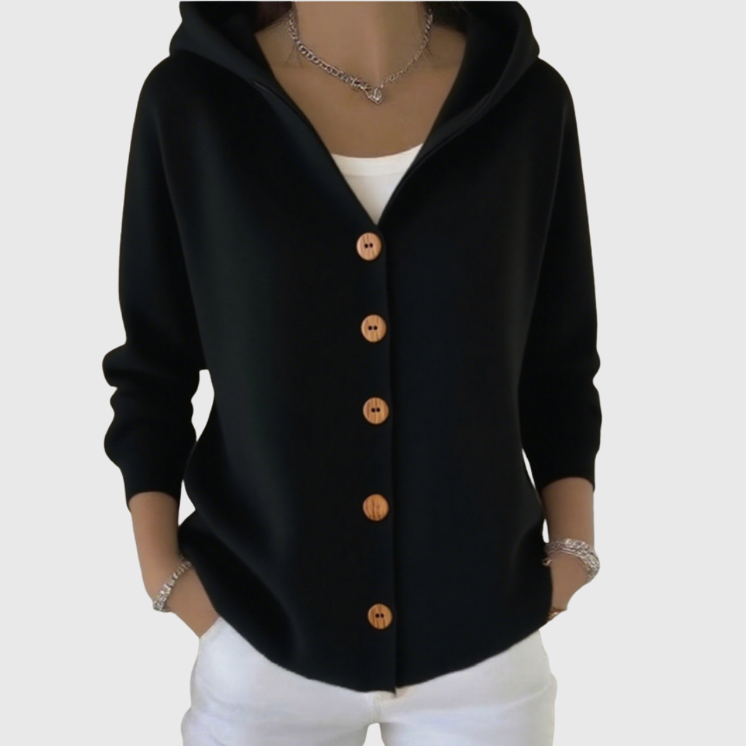 Women's Buttoned Cardigan with Drawstring Hood