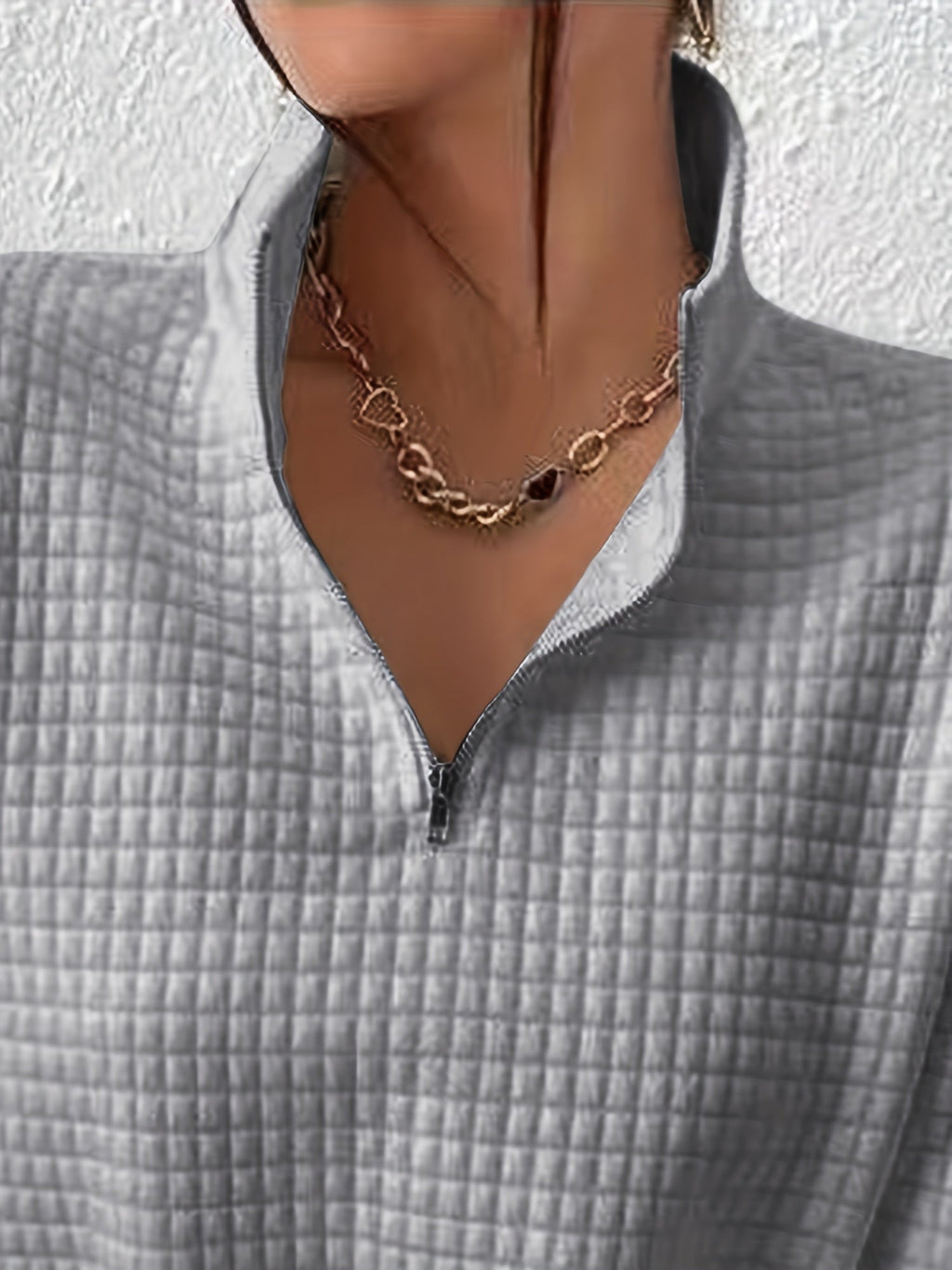 Women's Stand-Neck Textured Knit Sweater with Half Zip