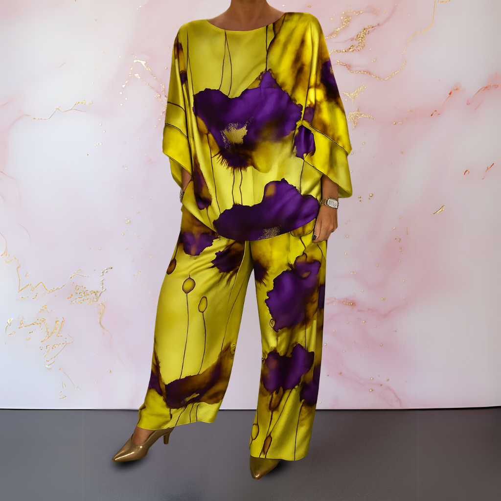 Women's Lustrous Satin Top and Pants Matching Set