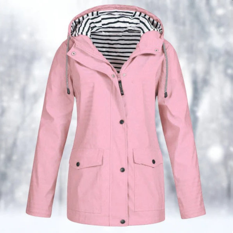 Women's Hooded Lightweight Rain Coat with Front Pockets