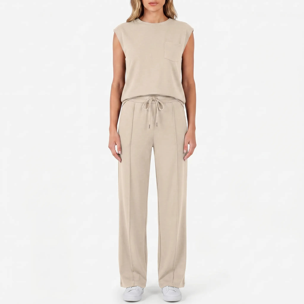Women's Cap Sleeve Crew Neck Drawstring Pants Set