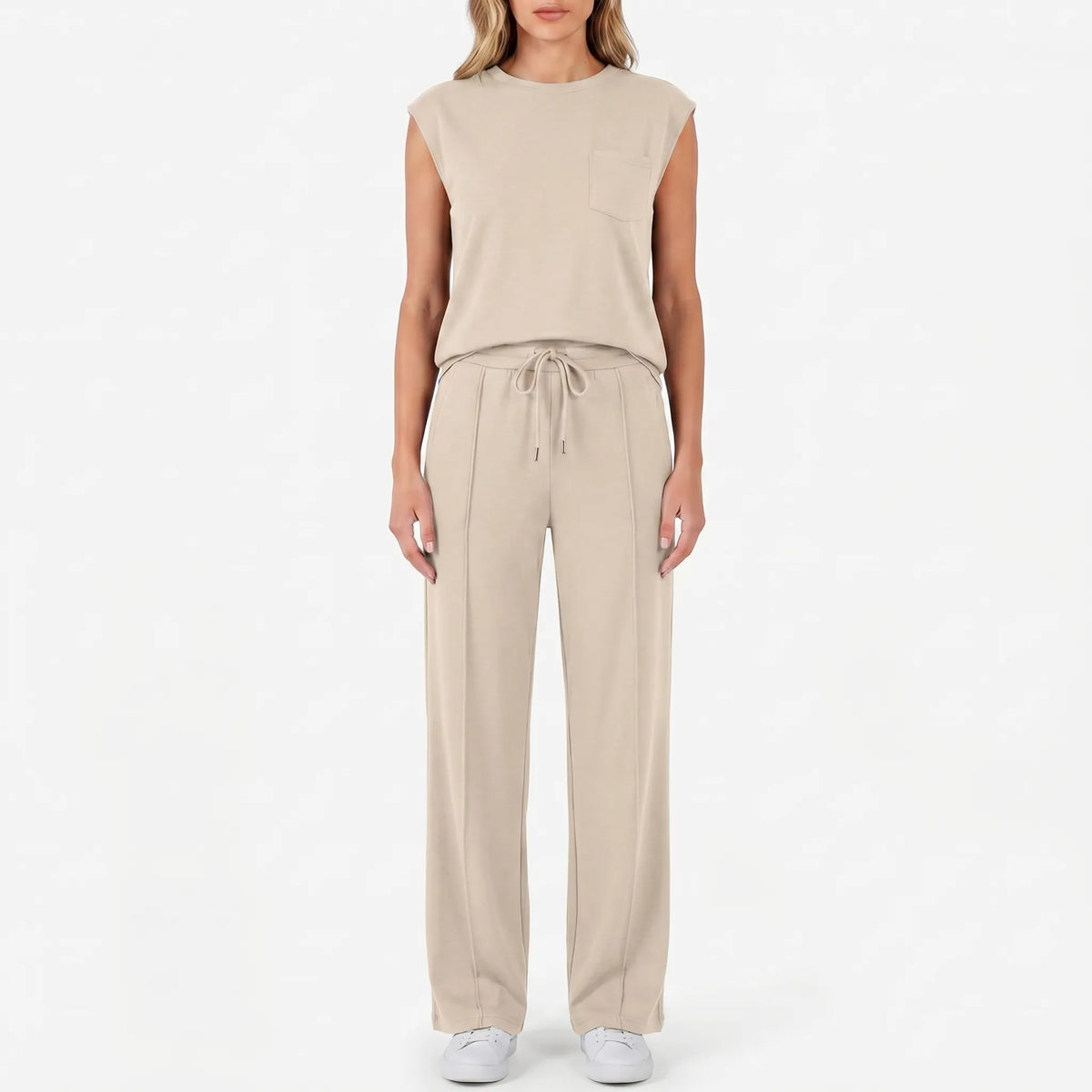 Women's Cap Sleeve Crew Neck Drawstring Pants Set
