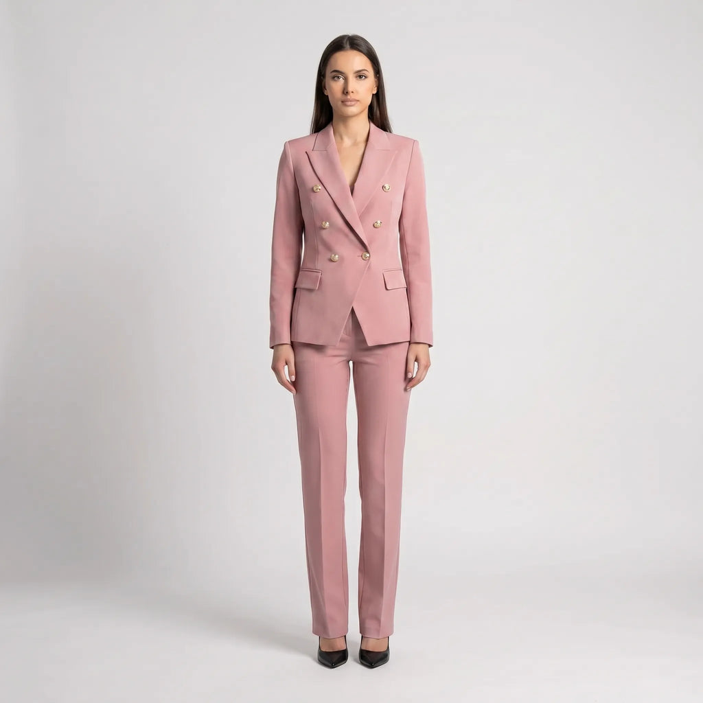 Women's Double Breasted Blazer Tailored Pants Suit Set