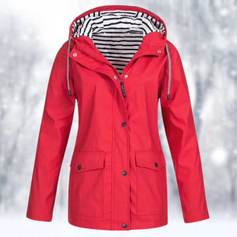 Women's Hooded Lightweight Rain Coat with Front Pockets